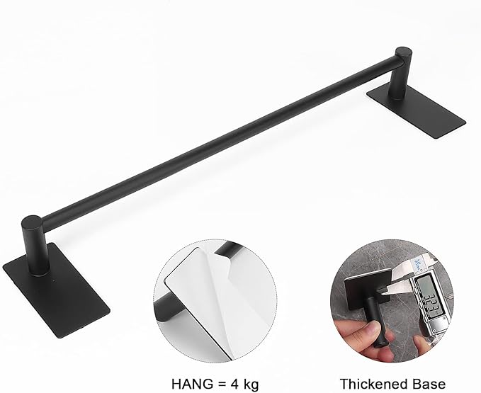 NearMoon Self Adhesive Bathroom Towel Bar- Stainless Steel Bath Wall Shelf Rack Hanging Towel Stick On Sticky Hanger Contemporary Style, NO Drilling (2 Pack, Matte Black, 12-Inch Towel Rack)