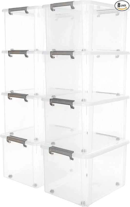 Citylife 58.1 QT Plastic Storage Bins with Latching Lids Stackable Storage Containers for Organizing Large Clear Storage Box for Garage, Closet, Kitchen, 8 Packs-NeatNest