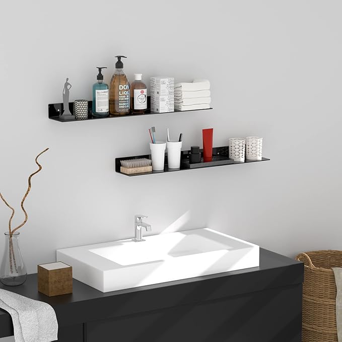 36 Inches Acrylic Long Wall Shelf Set of 2, Black Wall Mounted Acrylic Bathroom Storage Shelves Display Organizer, Floating Shelf for Bottle Oragnizer, Spice, Wine, Toys, Controller, Cup-NeatNest