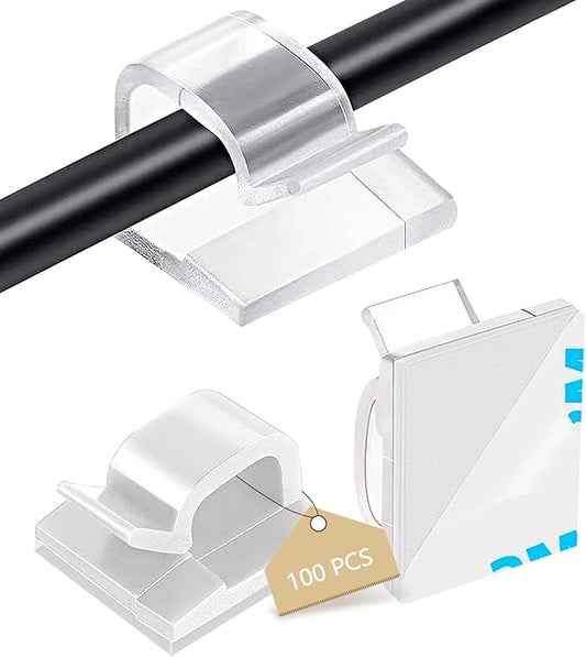 100PCS Cable Clips, Adhesive Wire Clips Organizer Cord Clips Management, Cable Staples Outdoor Strong for Wall, Desk, Christmas Lights, String Lights, TV PC Ethernet Cable, Clear Large-NeatNest