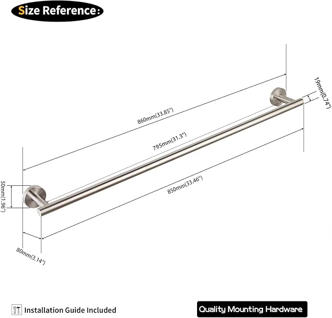 GERZWY Bathroom Towel Bar 33-Inch Stainless Steel Towel Bar Contemporary Style Wall Mount for Bath Kitchen, Brushed Finish AG1101C85-LS