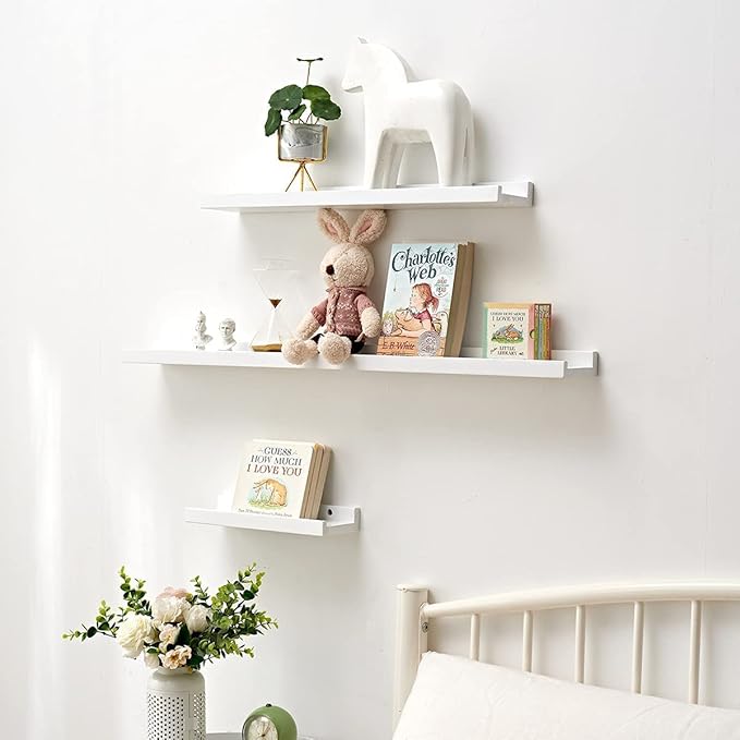 16 Inch Floating Shelves Wall Mounted, Solid Wood Wall Shelves for Decor and Storage, Picture Ledge Shelf for Bedroom/Bathroom/Living Room/Kitchen/Laundry Room, White Color,16*4*1.5, 1 Pack-NeatNest