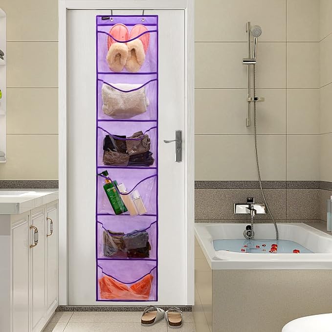 Extra Large Pockets Shoe Organizer for Closet Over The Narrow Door Hanging Shoe Holder Storage (6 Large Pockets-Purple)-NeatNest