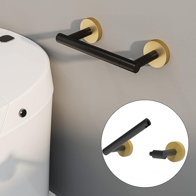 Black and Gold Toilet Paper Holder SUS304 Stainless Steel Double Post Pivoting Toilet Paper Roll Holder Wall Mounted Tissue Holder for Commercial Bathroom RV Matte Black & Brushed Brass Finish-NeatNest