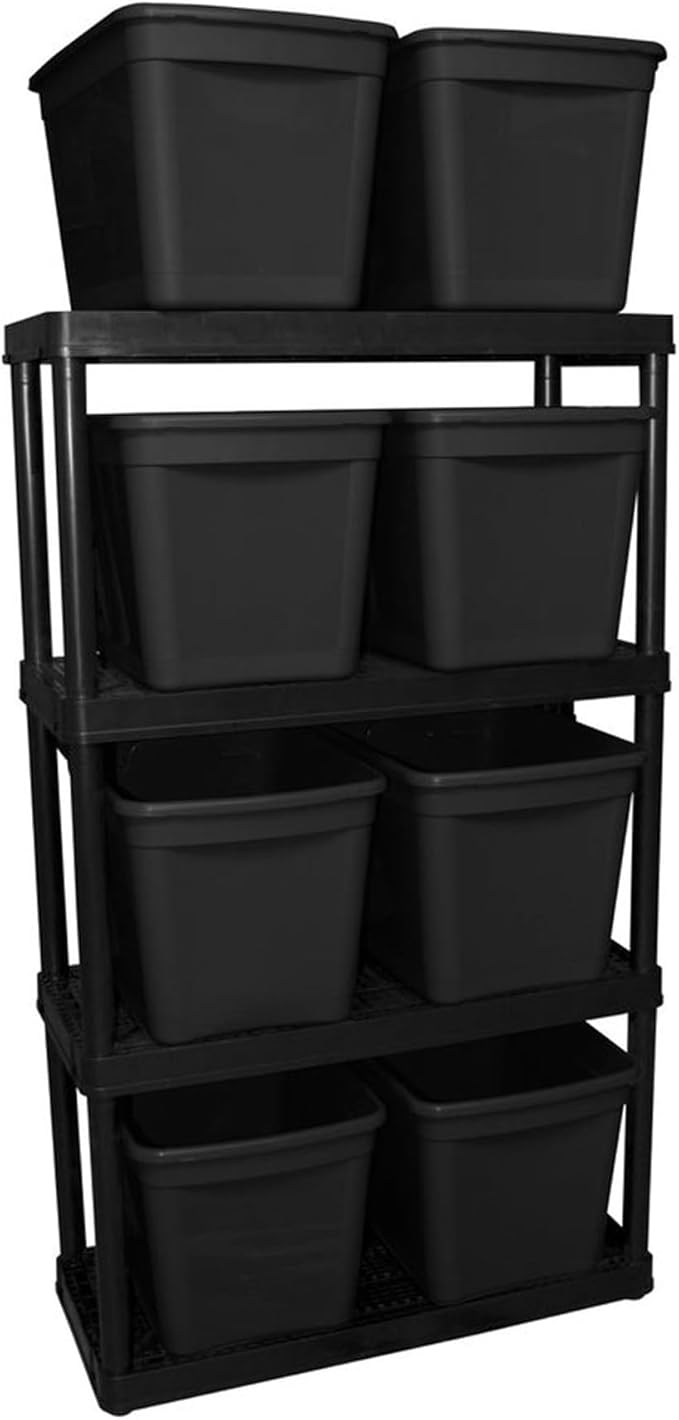 Gracious Living 4 Shelf Fixed Height Medium Duty Storage Unit 14 x 32 x 54.5" Organizer System for Home, Garage, Basement, & Laundry, Black (4 Pack)