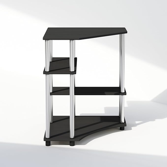 Furinno Turn-N-Tube Multipurpose Corner Shelf, Display Rack, Bookshelf, Americano, Stainless Steel Tubes-NeatNest