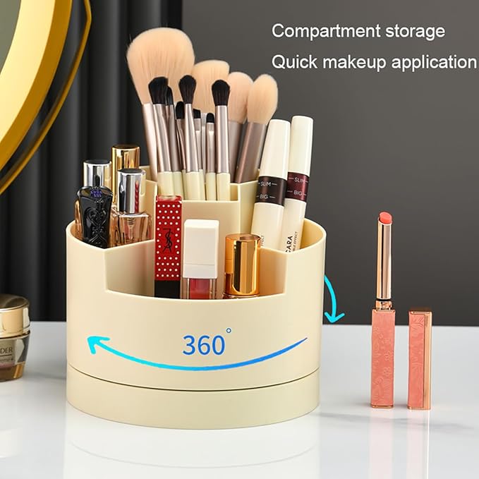 Makeup Organizer Countertop - Dual Drawer Cosmetic Storage with Spacious Compartments for Vanity, Holds 20 Brushes, 12 Lipsticks, 10 Skincare Bottles, Chic Modern Design