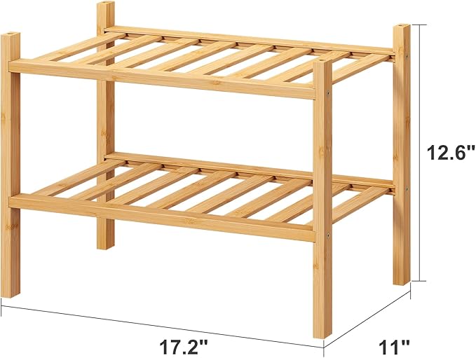 Small Shoe Rack, 2-Tier Shoe Rack for Entryway, Bamboo Wood Shoe Shelf for Closet & Hallway, Long 17.2IN | Beautiful | Functional | Sturdy | Durable-NeatNest