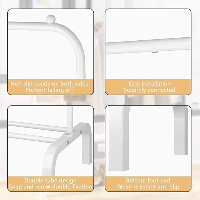 Clothes Rack Metal Clothing Rack with Bottom Shelf Garment Rack for Hanging Clothes Shirts Jeans and Coats White-NeatNest