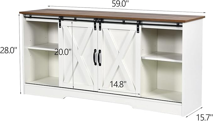 4 EVER WINNER White TV Stand for 65 inch TV for Living Room, Modern Farmhouse Barn Door TV Stand with Storage Cabinets and Adjustable Shelves for Bedroom, Media Entertainment Center TV Console Table-NeatNest