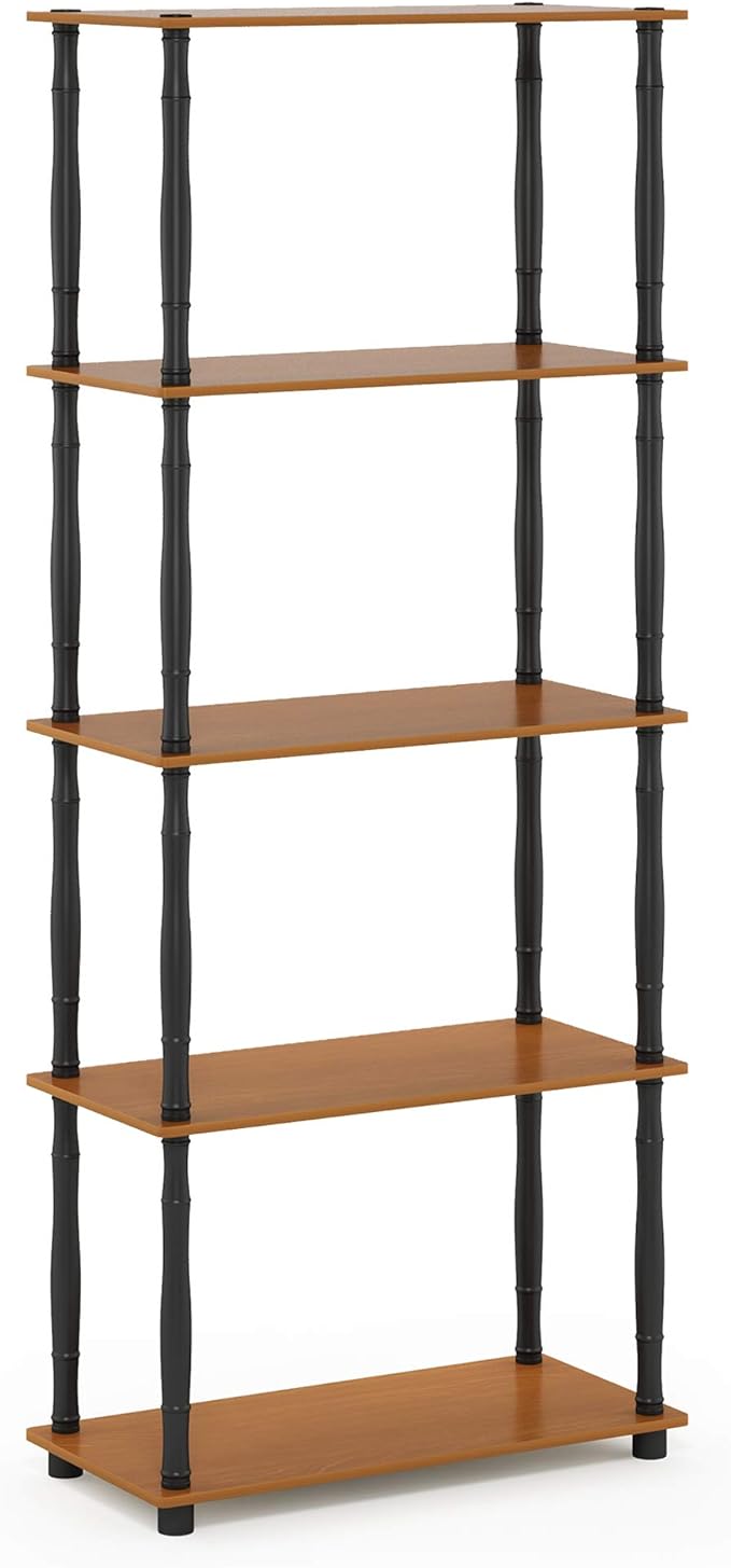 Furinno Turn-N-Tube 5-Tier Multipurpose Shelf / Display Rack / Storage Shelf / Bookshelf, Classic Tubes, Light Cherry/Black-NeatNest