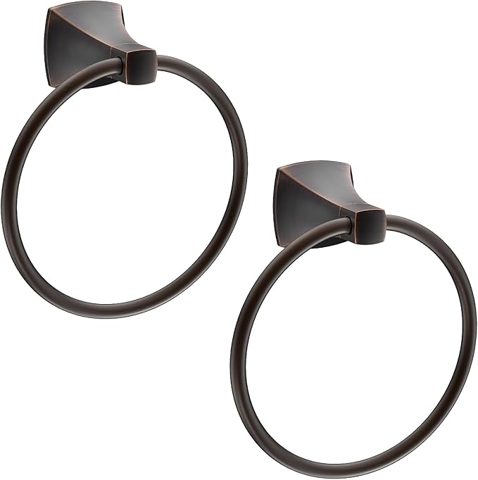 Hand Towel Holder for Bathroom Oil Rubbed Bronze Towel Ring Stainless Steel and Zinc Alloy Towel Hanger Wall Mount for Bath, Kitchen, 2 Pack