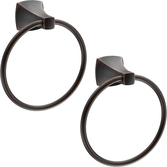 Hand Towel Holder for Bathroom Oil Rubbed Bronze Towel Ring Stainless Steel and Zinc Alloy Towel Hanger Wall Mount for Bath, Kitchen, 2 Pack
