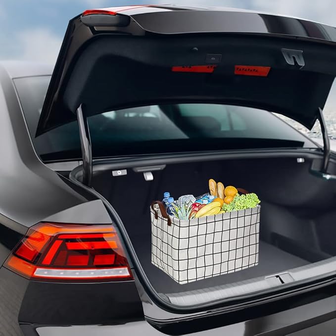 CLOCOR Rectangular Storage Basket, Collapsible Cute Pattern Storage Bin, Waterproof Coating Storage Box with Handles for Home Organization, Gift Basket (3 pack White checks)-NeatNest