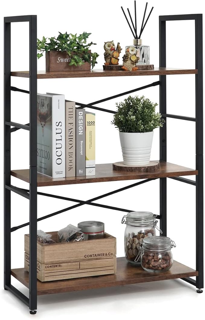 CAPHAUS 3 Tier Small Bookshelf, 24 Inch Width Free Standing Shelf, Bookcase Shelf Storage Organizer, Industrial Book Shelves for Home Office, Living Room, Rustic Oak Vintage Shelves & Metal Frame-NeatNest