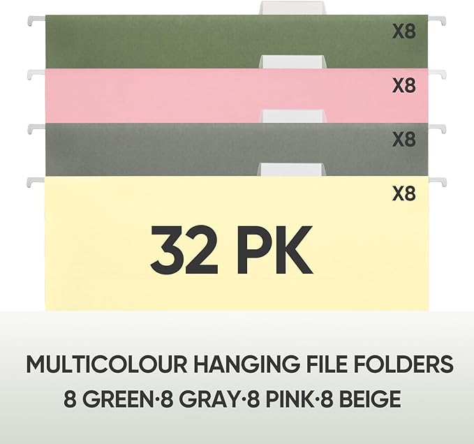 BALEINE 32PK Hanging File Folders, Letter Size Hanging Folders with 1/5-Cut Tabs for Filing Cabinets, File Boxes (32PK, Letter Size)