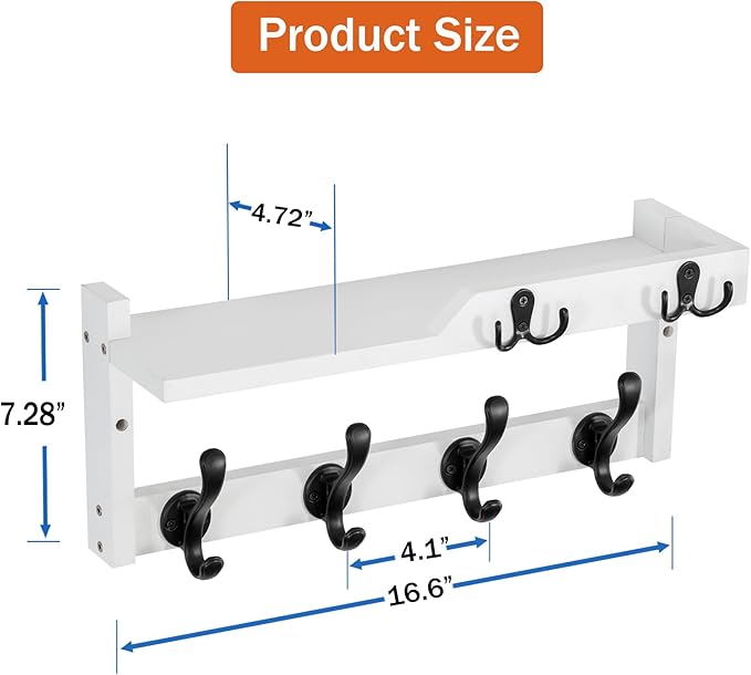Coat Rack Wall Mount with Shelf, Coat Hanger Wall Mount with Key Hooks and Mail Holder, Wood Entryway Floating Shelf with Hooks and Storage, Hat Rack for Wall Key Holder Mail Organizer-NeatNest