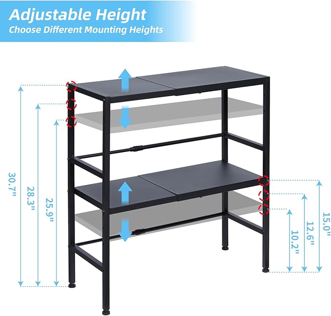 2-Tier Expandable Metal Storage Shelves, 150LBS Heavy Duty Shelving Units and Storage,Adjustable Utility Organization and Storage Shelf Rack For Kitchen Garage Laundry Bathroom Pantry Warehouse-NeatNest