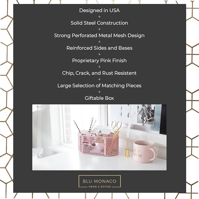 BLU MONACO Pink Desk Organizer – Strong Metal Construction, Office Supply Storage for Home or Office, Light Pink Desk Accessories-NeatNest