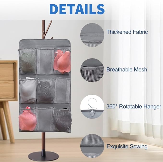 2 Pcs Closet Organizer Dual Sided Hanging Shoe Storage Bag Underwear Socks Holder with 18 Pockets (MESH POCKETS)-NeatNest