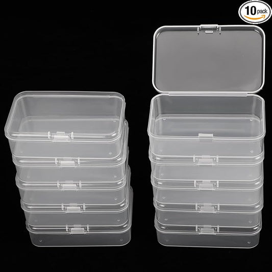 10 Packs Small Clear Plastic Beads Storage Containers Box Transparent Boxes with Hinged Lid for Small Items, Jewelry, Crafts (3.34 x 2.16 x 1 in)-NeatNest