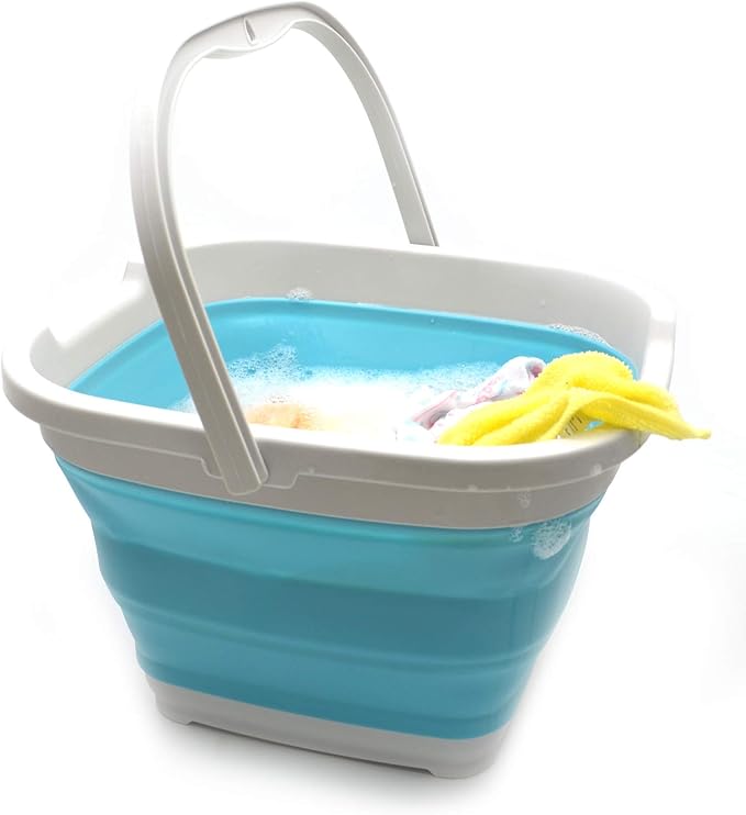 SAMMART 10L (2.6 Gallon) Collapsible Rectangular Handy Bucket (2, Grey/Bright Blue)-NeatNest