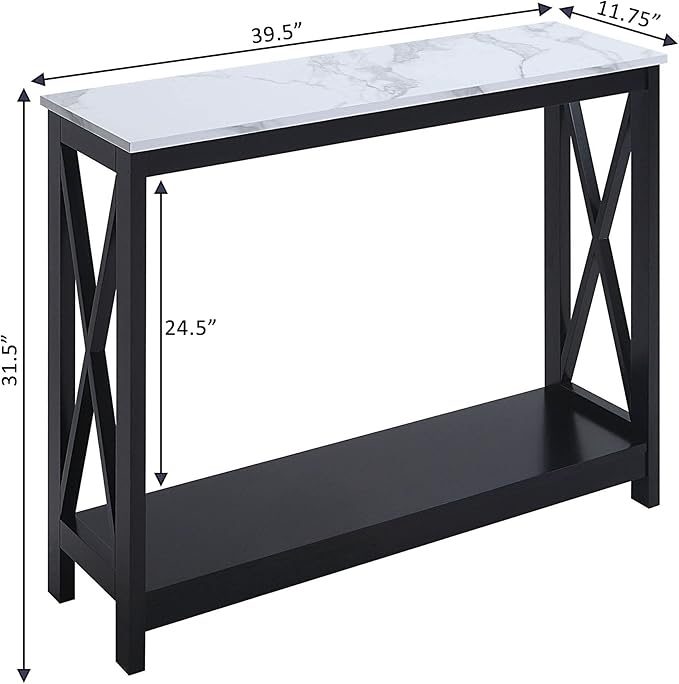 Convenience Concepts Oxford Console Table 39.5" - Sofa Table with Storage Shelf, Transitional Entryway Hall Table for Living Room and Bedroom, Display Foyer Table, White Faux Marble/Black-NeatNest