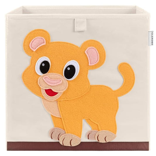 CLCROBD Foldable Animal Cube Storage Bins Fabric Toy Box/Chest/Organizer for Kids Nursery, 13 inch (Baby Lion)-NeatNest