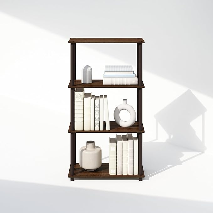 Furinno Turn-N-Tube 4-Tier Multipurpose Bookshelf, Bookcase, Walnut/Brown-NeatNest