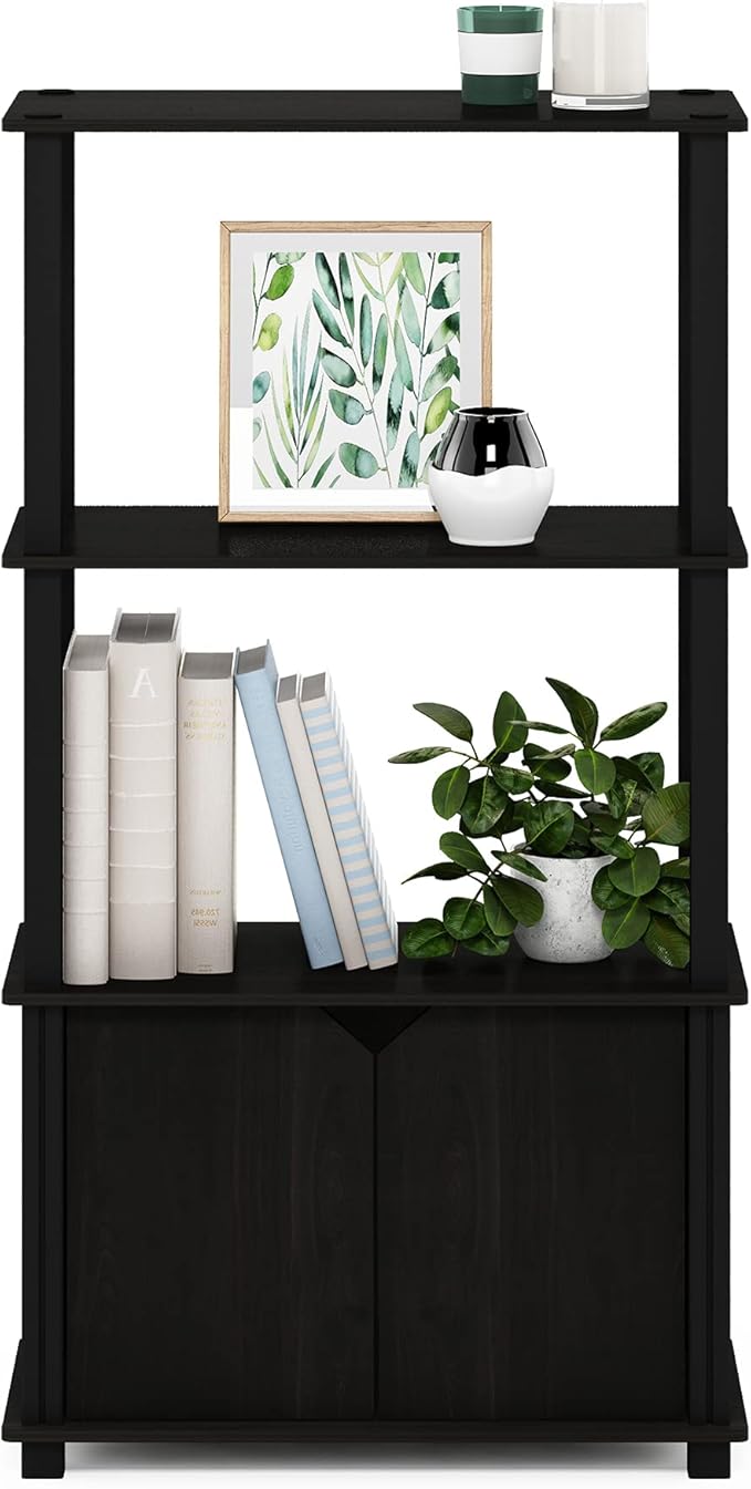 Furinno Brahms 4-Tier Multipurpose Bookcase/Bookshelf/Display Shelf/Display Rack with Door, Espresso/Black-NeatNest
