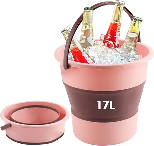 Collapsible Bucket 4.5 Gallon/17L Large Plastic Household Cleaning Mop Buckets Foldable Water Bucket for Car Wash Fishing Camping Beach (Pink-Large)-NeatNest