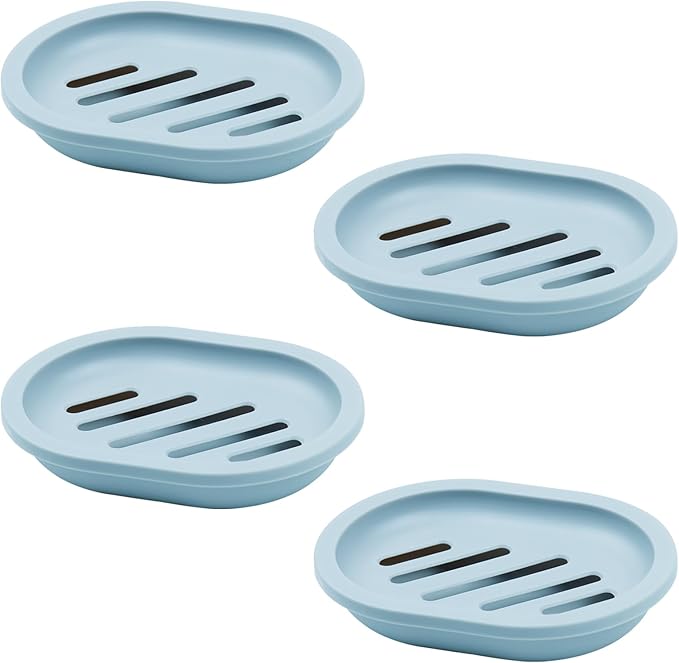 4Pcs Double-Layer Bar Soap Holder for Shower Soap Dish with Drain Soap Saver Box Container Plastic Soap Dish for Bathroom Counter,Kitchen,Toilet (Blue)-NeatNest