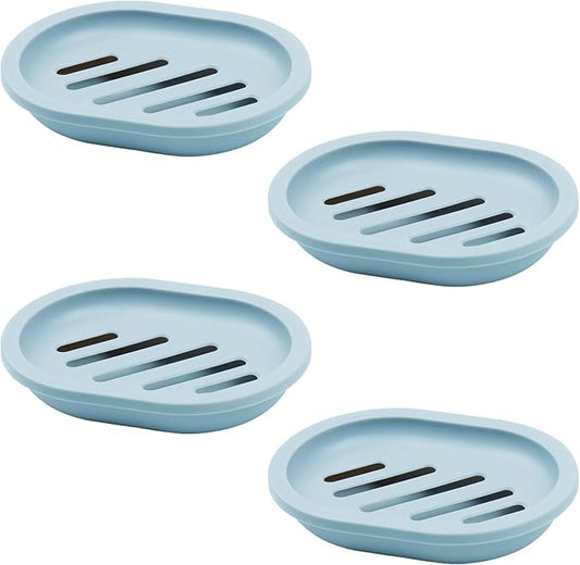 4Pcs Double-Layer Bar Soap Holder for Shower Soap Dish with Drain Soap Saver Box Container Plastic Soap Dish for Bathroom Counter,Kitchen,Toilet (Blue)-NeatNest