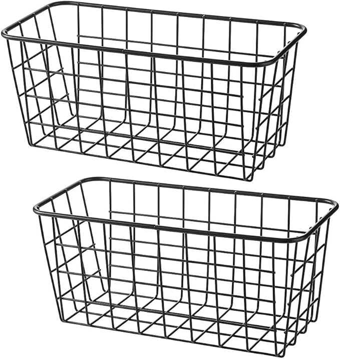 LeleCAT Small Wire Stroage Baskets, Wire Baskets for Kitchen Cabinets, Pantry, mall bags of tea and seasoning packets, Bathroom, Black, 2 Pack-NeatNest