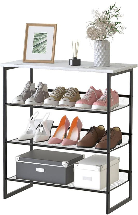 Garden 4 you 4 Tiers White Marble Shoe Rack,Freestanding Organizer Multi-Purpose Adjustable Flat and Slant Storage Rack Shoe Shelf, High Heels Potted Plant for Entryway Hallway Living Room Closet-NeatNest