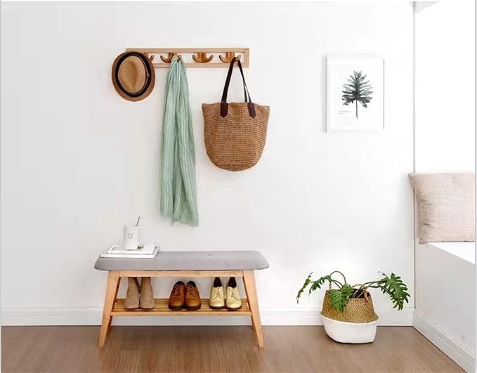 Bamboo Shoe Bench, Entryway Bench, 2 Tier Shoe Rack Bench (Nature,35.4'')-NeatNest