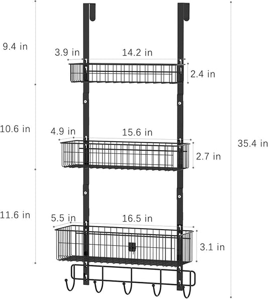 CADUKE Black Over The Door Organizer Over The Door Hooks with Basket Storage Door Towel Racks for Bathroom Door Storage Rack with 5 Hooks 3-Tier Door Hanger Basket for Kitchen-NeatNest