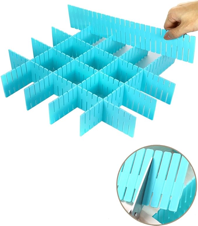 8pcs DIY Plastic Drawer Organizer Adjustable Drawer Dividers for Home Tidy Closet, Socks, Underwear, Office School Supplies, Kitchen Utensil Tools (Blue)-NeatNest