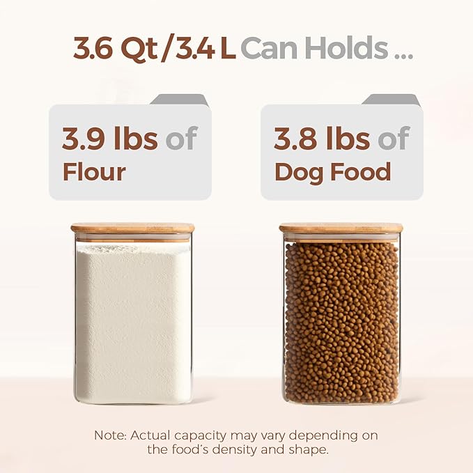 ComSaf 3.6 Qt Glass Food Storage Containers Set of 2, Large Storage Containers with Lids, Square Glass Jars with Lids, for Flour and Sugar, Cereal, Rice, Pasta, Oats, Coffee Beans-NeatNest