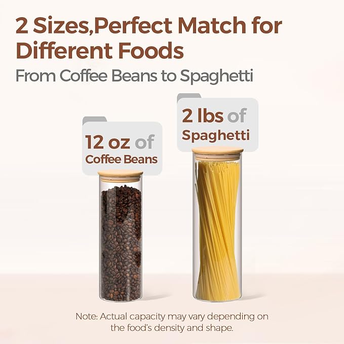 ComSaf Glass Food Storage Jars Set of 6, Tall Glass Storage Containers with Lids, Spaghetti Jar, Canisters Set for the kitchen, Pasta, Flour, Nuts, Oat, Coffee and Sugar Container, Pantry Organization-NeatNest