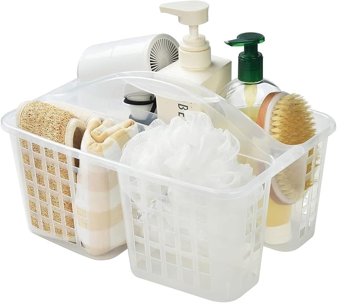 Portable Shower Caddy Basket,Convenient Cleaning Supplies Organizer with Compartments and Handle,Ideal for Bathroom, Bedroom, Kitchen, College Dorm,Garden,etc.12.4" x 7.4" x 5.1"transparent