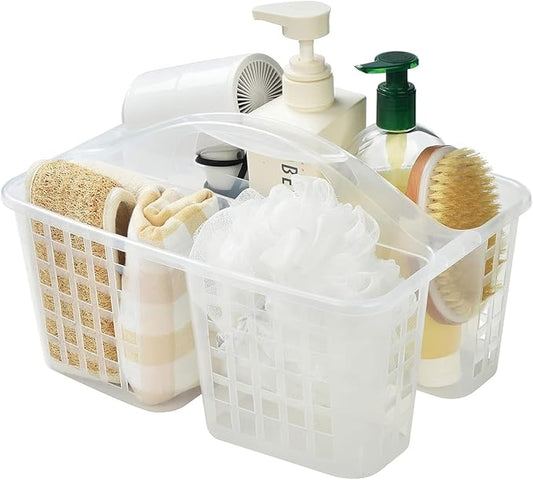 Portable Shower Caddy Basket,Convenient Cleaning Supplies Organizer with Compartments and Handle,Ideal for Bathroom, Bedroom, Kitchen, College Dorm,Garden,etc.12.4" x 7.4" x 5.1"transparent