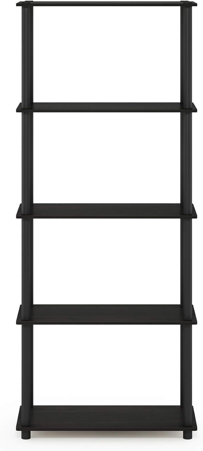 Furinno Turn-N-Tube 5-Tier Multipurpose Shelf / Display Rack / Storage Shelf / Bookshelf, Round Tubes, Espresso/Black-NeatNest