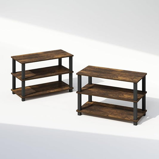 Furinno Turn-S-Tube 3-Tier Multipurpose Stackable Standing Shelves, Amber Pine/Black, Set of 2-NeatNest