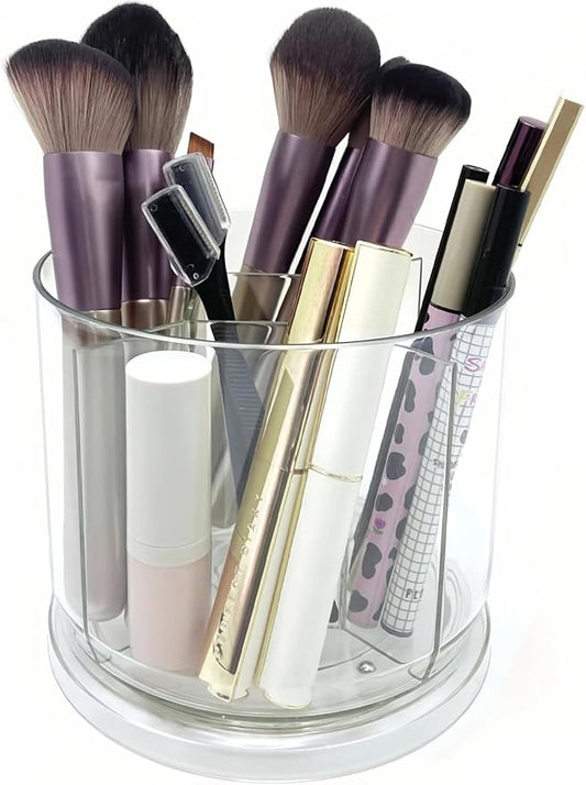 Makeup Brush Holder 360 Rotating Makeup Brushes Organizer for Vanity, 5 Slots Makeup Organizers & Storage, Multi-Functional Pencil Pen Holder for Desk, Cosmetic Storage Container Cup (Clear)-NeatNest