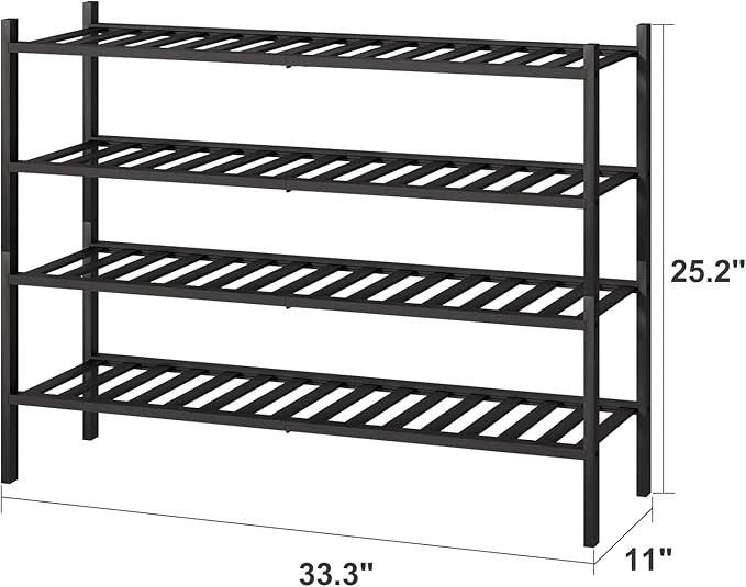 Black 4-Tier Long Shoe Rack, Bamboo Wood, 33-Inch-NeatNest