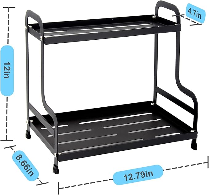 2-Tier Metal Organizer Shelf for Bathroom & Kitchen - Heavy Duty Countertop Storage, Under Sink Cosmetic & Spice Organizer with Non-Slip Base, Easy Assembly-NeatNest