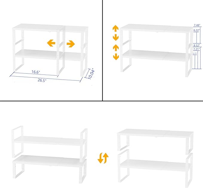 Expandable,Stackable Spice Rack,Seasoning Organizer and Storage,Spices Jar Racks for Cabinet,Countertop, Metal Pantry, Cupboard,Laundry Storages,Heavy Duty(2 PACKS/LARGE/WHITE)-NeatNest