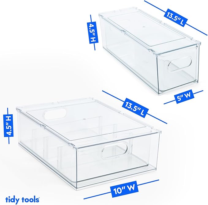 Clear Refrigerator Organizer Bins For Pantry Organization and Food Storage, Stackable Plastic Storage Bin With Pull-Out Drawer – Kitchen Containers, 3 Pack