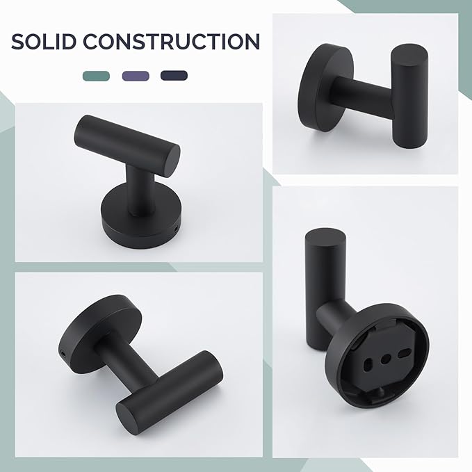 Angle Simple Towel Hook for Bathroom, Stainless Steel Robe Coat Hook for Wall, Hand Towel Hanger, Matte Black